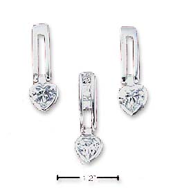 
Sterling Silver Open Dome Rectangle Earrings Pendant Set With Heart Cubic Zirconias
