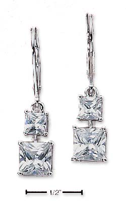 
Sterling Silver Double Square Cubic Zirconia Dangle Leverback Earrings
