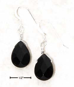
Sterling Silver Faceted Simulated Onyx Teardrop French Wire Earrings
