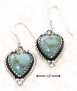 
Sterling Silver Simulated Turquoise Heart With Roped Border Earrings
