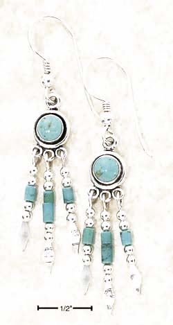
Sterling Silver Dot Simulated Turquoise Earrings Triple Heshi Drops
