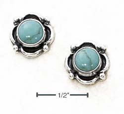 
Sterling Silver Small Round Simulated Turquoise Concho Post Earrings
