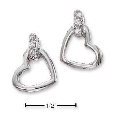 
Sterling Silver Open Heart Post Earrings With Cubic Zirconia Band Ring
