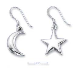 
Sterling Silver ed Puffed Moon Star Mismatch Pair Earrings
