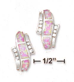 
Sterling Silver Simulated Pink Simulated Opal Curved Bar Post Earrings Cubic Zirconia Accents
