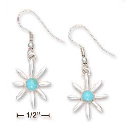 
Sterling Silver Flower Earrings 5mm Round Simulated Turquoise Center
