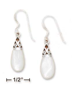
Sterling Silver Simulated Mother of Pearl Teardrop With Filigree Design Earrings
