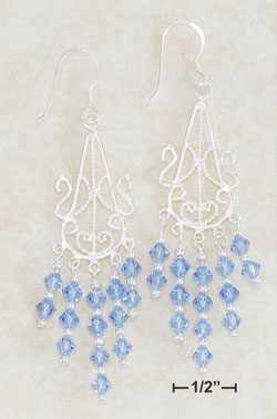 
Sterling Silver Filigree Wire Dangle Earrings Royal Blue Crystal Xtl
