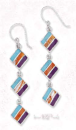 
Sterling Silver Triple Simulated Turquoise Spiny Oyster Sugilite Dangle Earrings
