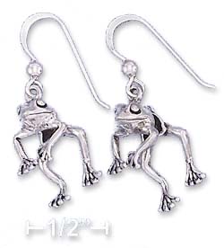 
Sterling Silver 12x17mm Moveable Frog French Wire Earrings
