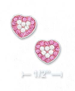 
Sterling Silver 8mm Pink White Crystal Heart Post Earrings
