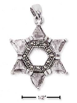 
Sterling Silver Marcasite And Garnet Star Of David Pendant
