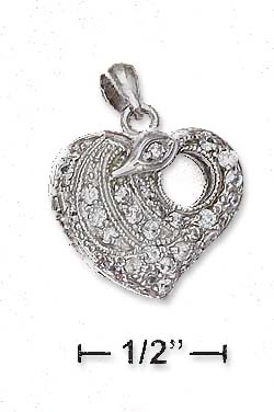 
Sterling Silver 17mm Pave Cubic Zirconia Heart Locket Pendant 5mm Hole
