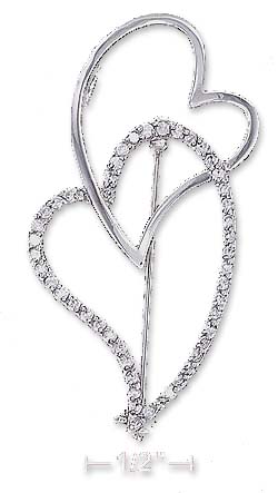 
SS 50mm Whimsical Cubic Zirconia Double Floating Hearts Pin (Bar Back)
