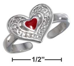 
Sterling Silver Rhodium Plated Scrolled Red Heart Toe Ring
