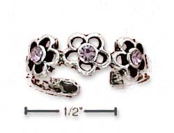 
Sterling Silver Triple Daisy With 3 Pink Crystals Toe Ring
