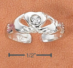 
Sterling Silver Hands Holding Heart Clear Crystal Toe Ring
