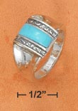 
SS 4x12mm Domed Turquoise Bar Sides Ring 
