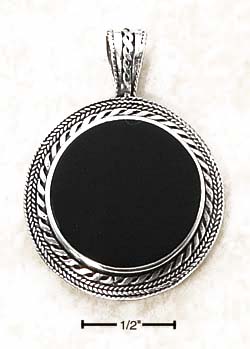 
Sterling Silver Bezel Set Black Simulated Onyx Pendant With Roped Frame - 1 Inch
