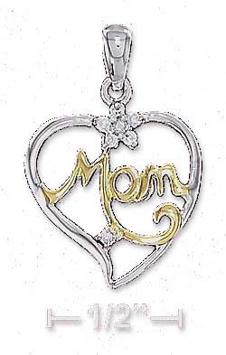 
Sterling Silver Two-Tone 17mm Mom Open Heart Pendant With Cubic Zirconia Cubic Zirconia Flower

