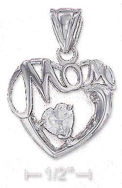 
Sterling Silver 21mm Mom Heart Pendant 6mm Clear Cubic Zirconia Heart
