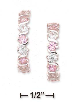 
Sterling Silver Alternating Pink White Cubic Zirconia S Bar 1/2 Hoop Post Earrings
