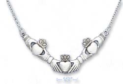 
Sterling Silver 18 Inch Triple Claddaugh V Cable Necklace
