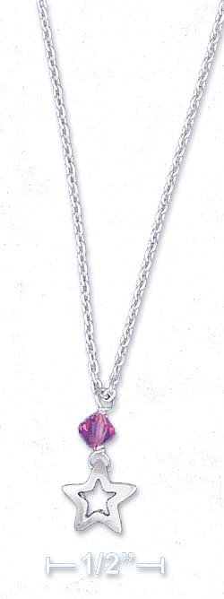 
Sterling Silver 15-18 Inch Adj. Cable Necklace With Star Pink Crystals
