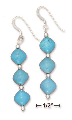 
Sterling Silver Diamond Shape Simulated Turquoise Bead Earrings (Appr. 1.5 Inch)
