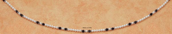 
SS 7 Inch Faceted Simulated Onyx Bracelet With Bali Daisy 4mm Balls
