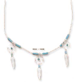 
Sterling Silver 18 Inch LS Necklace With Simulated Turquoise Triple Dreamcatcher
