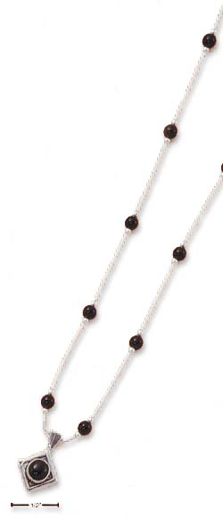 
Sterling Silver 16 Inch LS With Simulated Onyx Beads Diamond Shape Onyx Necklace
