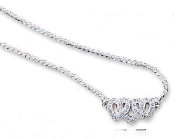 
Sterling Silver 16 Inch Thick Serp Triple Open Heart Necklace With Cubic Zirconias
