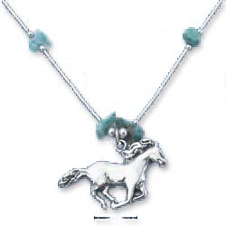 
Sterling Silver 16 Inch LS Necklace With Simulated Turquoise Chips Horse
