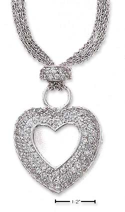 
Sterling Silver 16 Inch Triple strand Necklace With Open Pave Cubic Zirconia Heart
