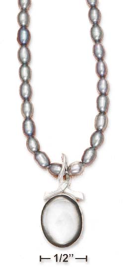 
Sterling Silver 16 Inch Gray Freshwater Cultured Pearl Necklace With 12x15mm Gray Shell

