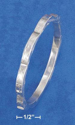 
Sterling Silver 5mm Wide Hinged Etched Bangle Bracelet Scalloped Edges
