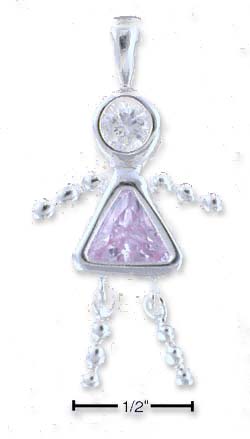 
Sterling Silver June Bead Girl Charm With Light Purple Cubic Zirconia
