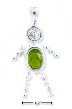 
Sterling Silver August Bead Boy Charm With Light Green Cubic Zirconia
