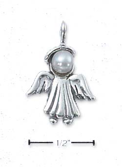 
Sterling Silver Little Angel Charm With Button Freshwater Cultured Pearl Face
