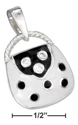 
Sterling Silver Black White Dotted Enamel Purse Round Cubic Zirconias
