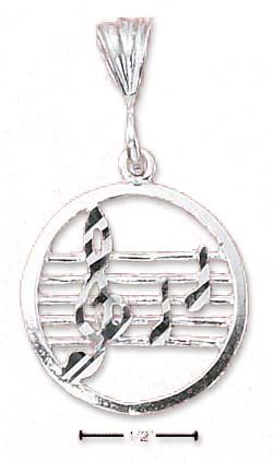 
Sterling Silver Round Music Staff G-Cleff and Notes Charm
