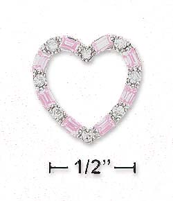 
Sterling Silver 17mm Cubic Zirconia Heart Slide Pendant Alternating Clear Pink Cubic Zirconias
