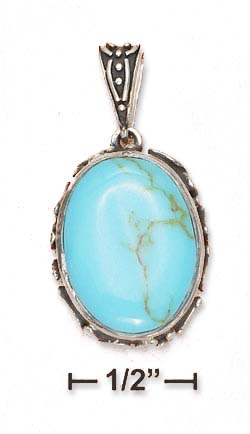 
Sterling Silver 14x18mm Side Simulated Turquoise Pendant Raised Squiggles Border
