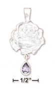
SS 18mm Rose Pendant With 4x6mm Purple CZ
