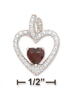 
Sterling Silver Open Cubic Zirconia Heart Garnet Heart Center Pendant
