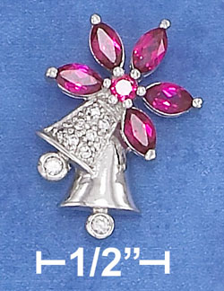 
Sterling Silver 16 X 22mm Cubic Zirconia Bell Charm With Simulated Ruby Flower Top
