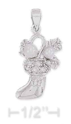 
Sterling Silver 11 X 18mm Stocking Charm With 3mm Simulated Pearls Cubic Zirconias
