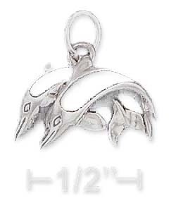 
Sterling Silver 11x16mm Double Jumping Dolphins Paua Shell Inlay Charm
