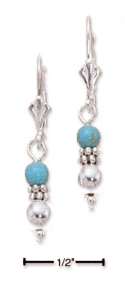 
SS 4mm Simulated Turquoise 5mm Silver Bead Fancy Leverback Earrings
